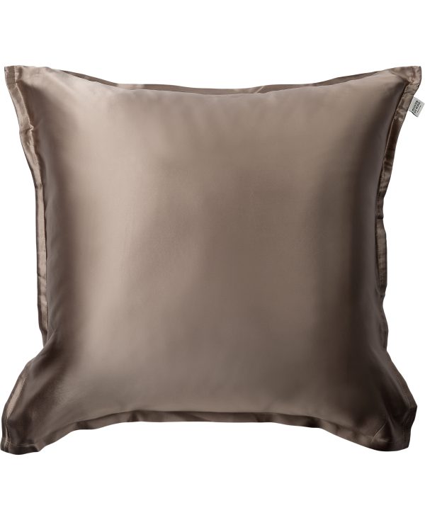 Silke Pudebetræk med Lynlås, 100 % Morbærsilke, 60x63 cm, Mørk Beige